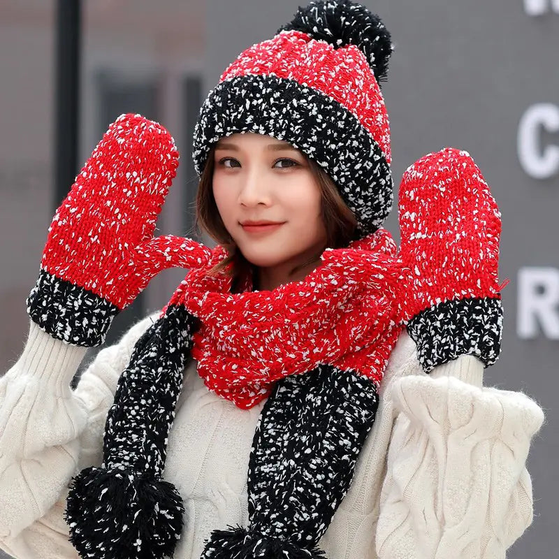 Knit Hat, Scarf, and Gloves Set - Three Pieces