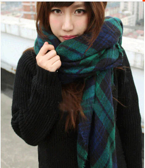 Autumn Women's Faux Cashmere Plaid Scarf & Shawl