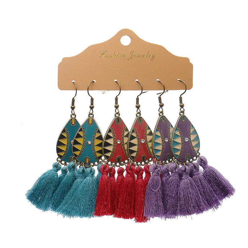Fashion Minimalist Alloy Floral Tassel Earrings Set (3pcs)