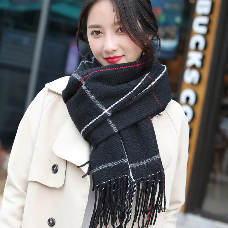 Plaid Scarf for Women - Thick Warm Shawl for Winter