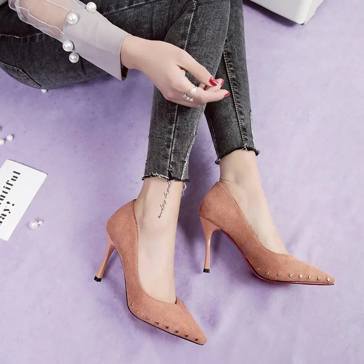 Stiletto Heels with Rivets and Pointed Toe Design