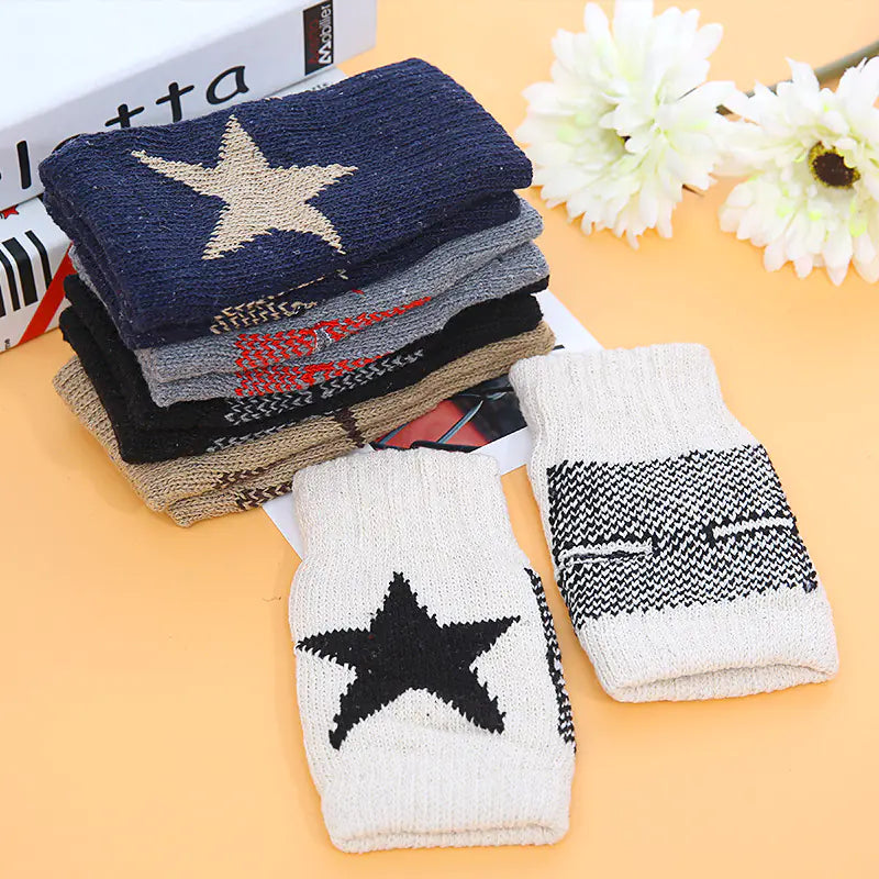 Thickened Knitted Half-finger Star Gloves for Couples