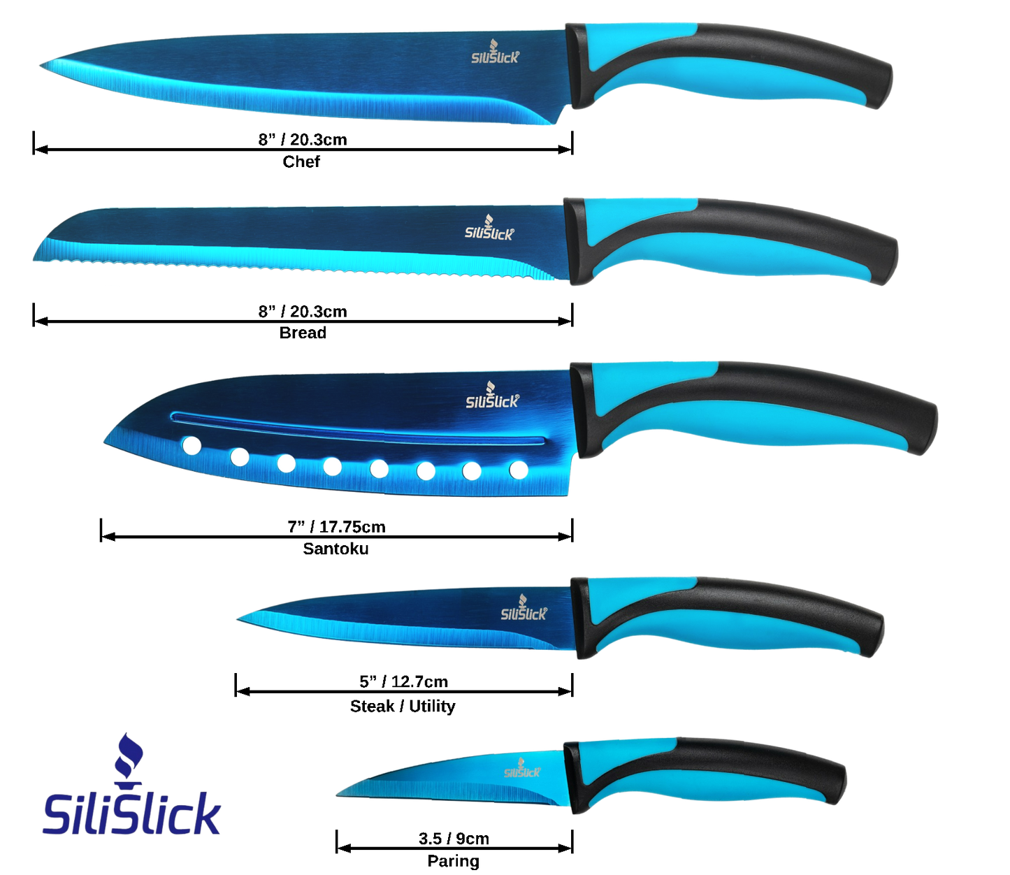 5-Piece Kitchen Knife Set – Blue Handle, Blue Blade & Black Magnetic Rack