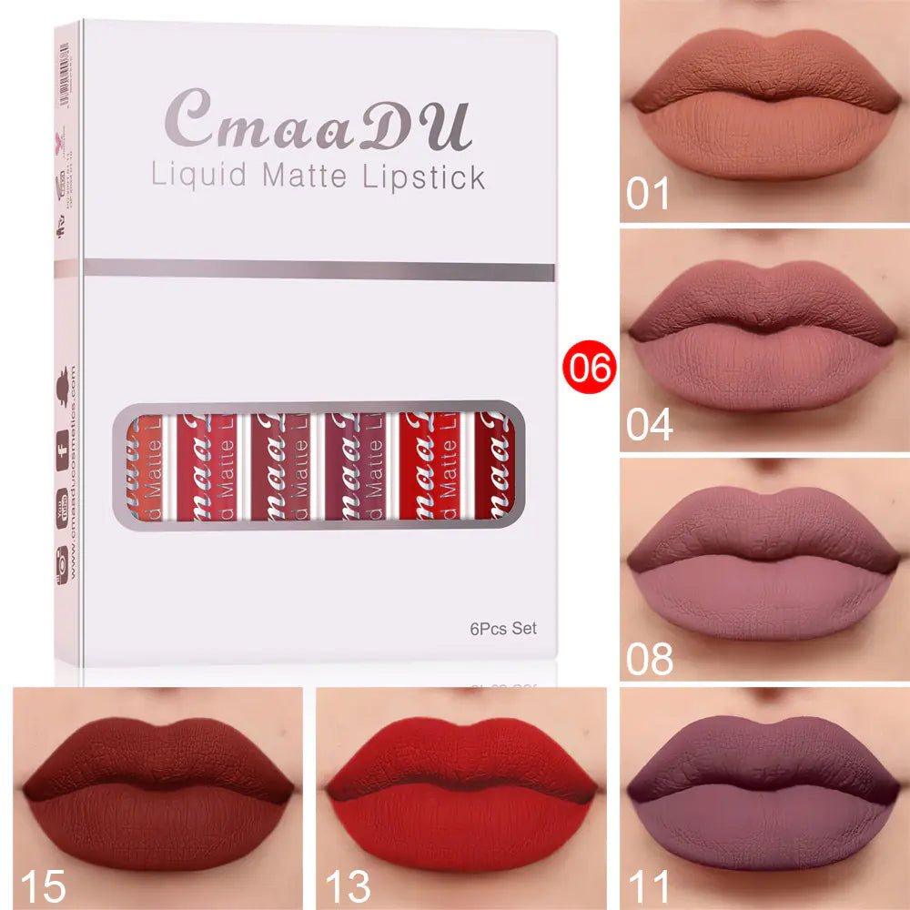 6-Pack Matte Lip Gloss Set – Non-Stick, Long-Lasting, Smooth Velvet Finish