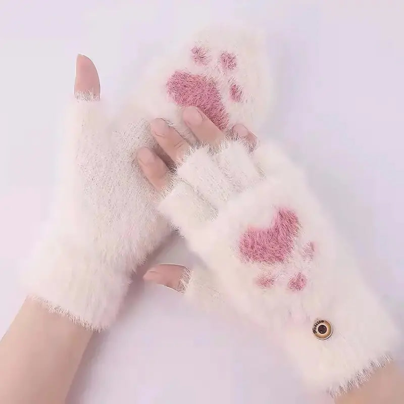 Winter Cat Claw Half-Finger Knitted Gloves for Women