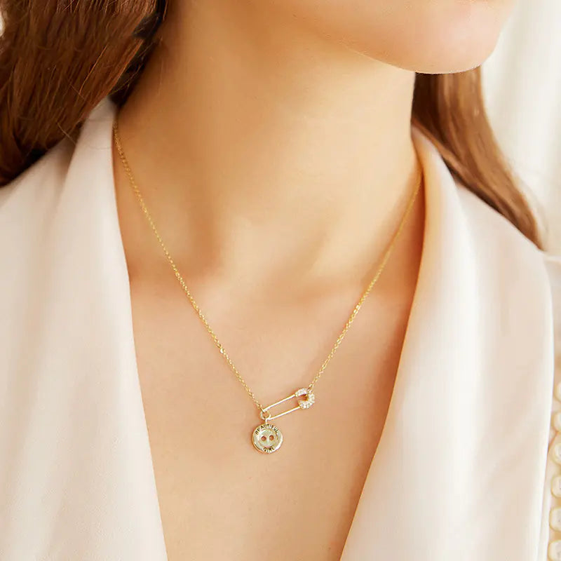 Sterling Silver Brooch Necklace for Women, Minimalist