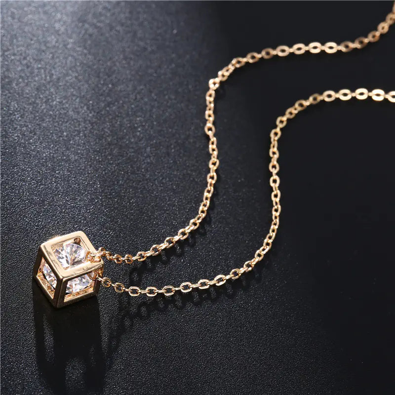 Platinum-Plated Love Cube Pendant Necklace for Women