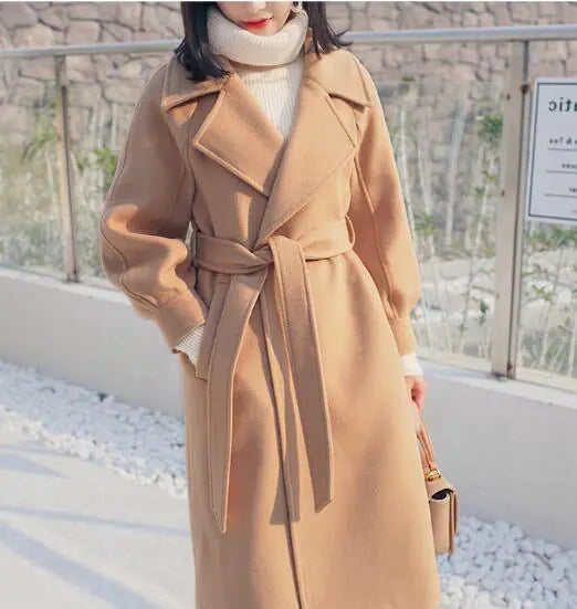 Women's Thick Wool Blend Trench Coat - Mid-Length