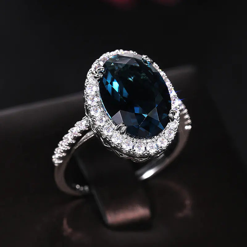 Peacock Blue Zircon Ring for Women
