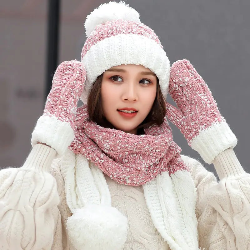 Knit Hat, Scarf, and Gloves Set - Three Pieces