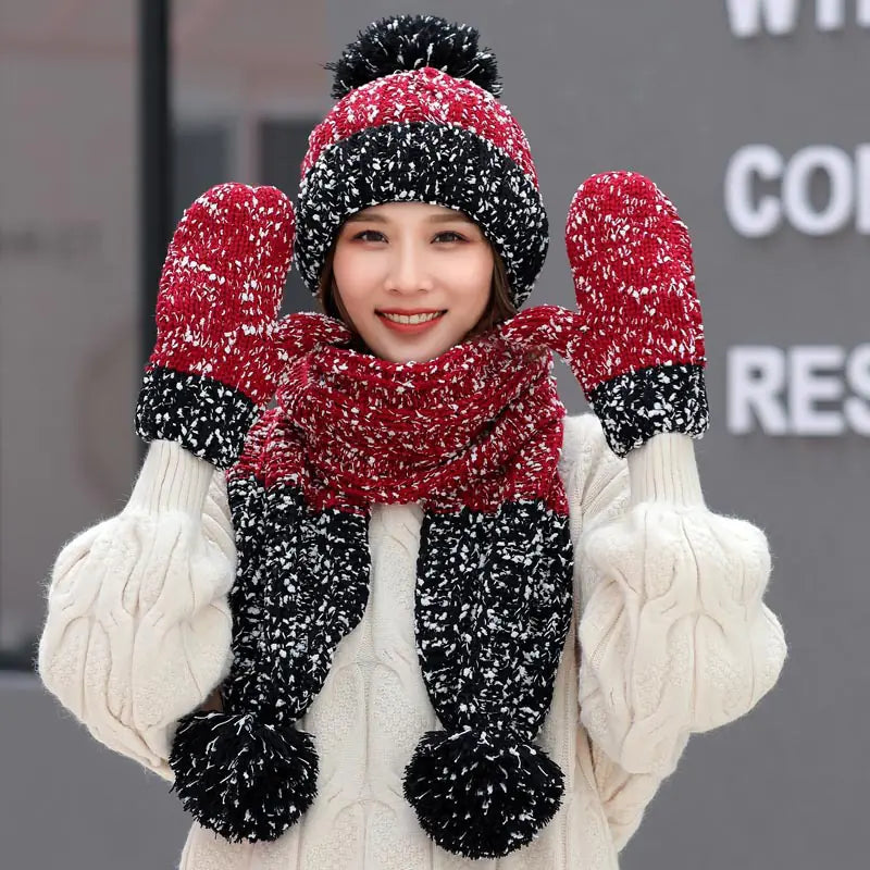 Knit Hat, Scarf, and Gloves Set - Three Pieces