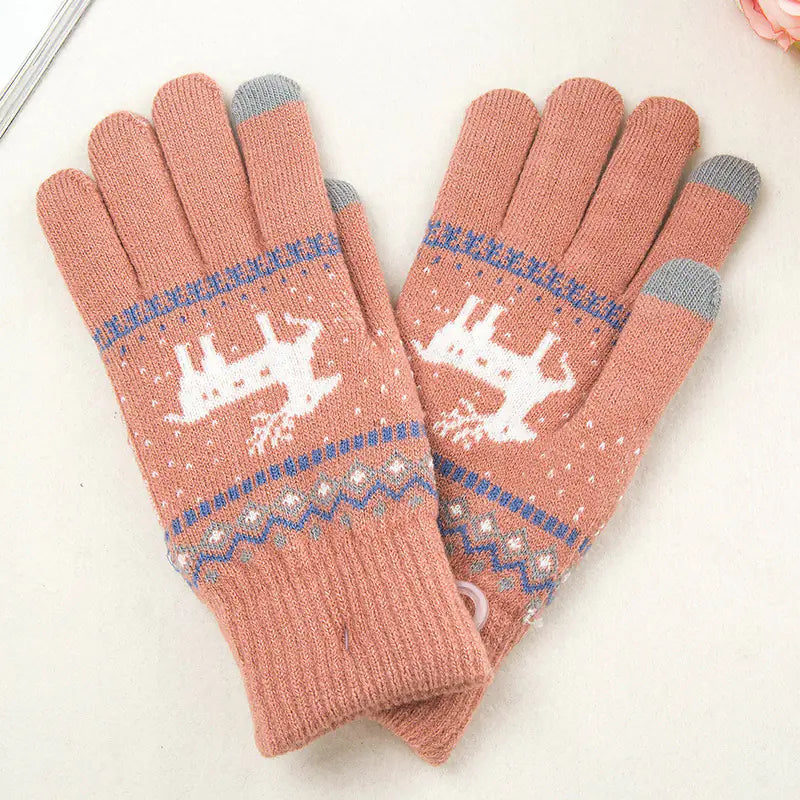 Winter Touchscreen Knitted Gloves for Women (Deer Design)