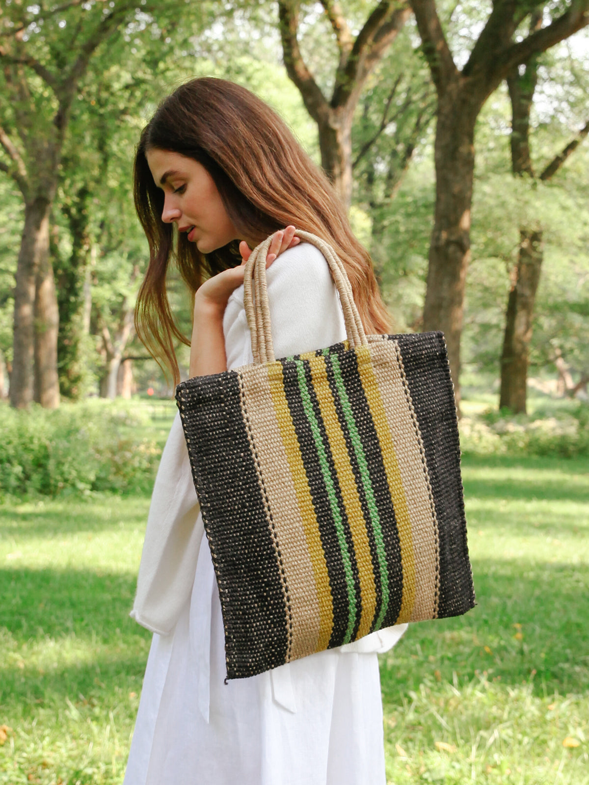 Dora Jute Tote Bag – Multi Navy Striped Eco-Friendly Reusable Bag