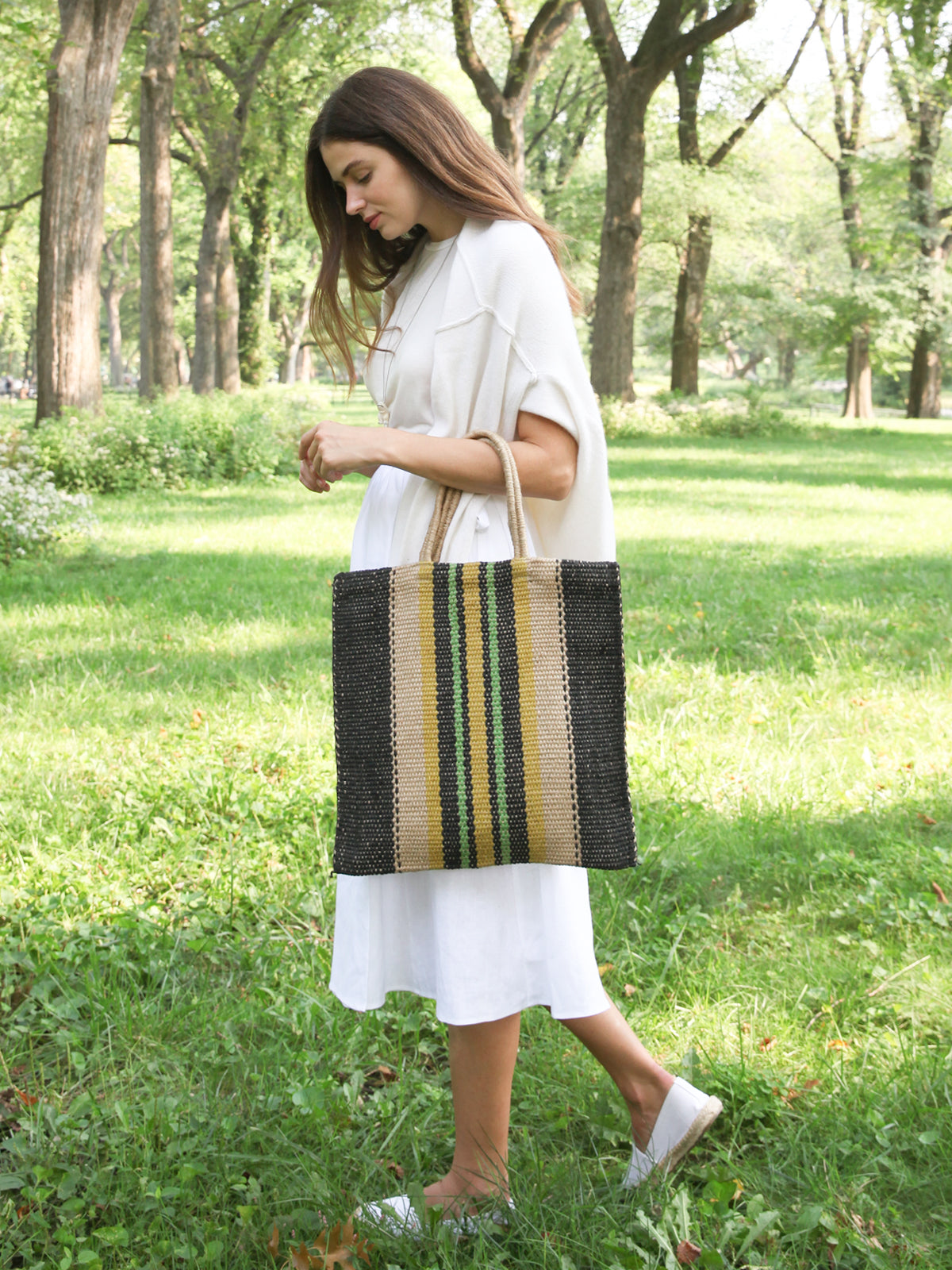 Dora Jute Tote Bag – Multi Navy Striped Eco-Friendly Reusable Bag
