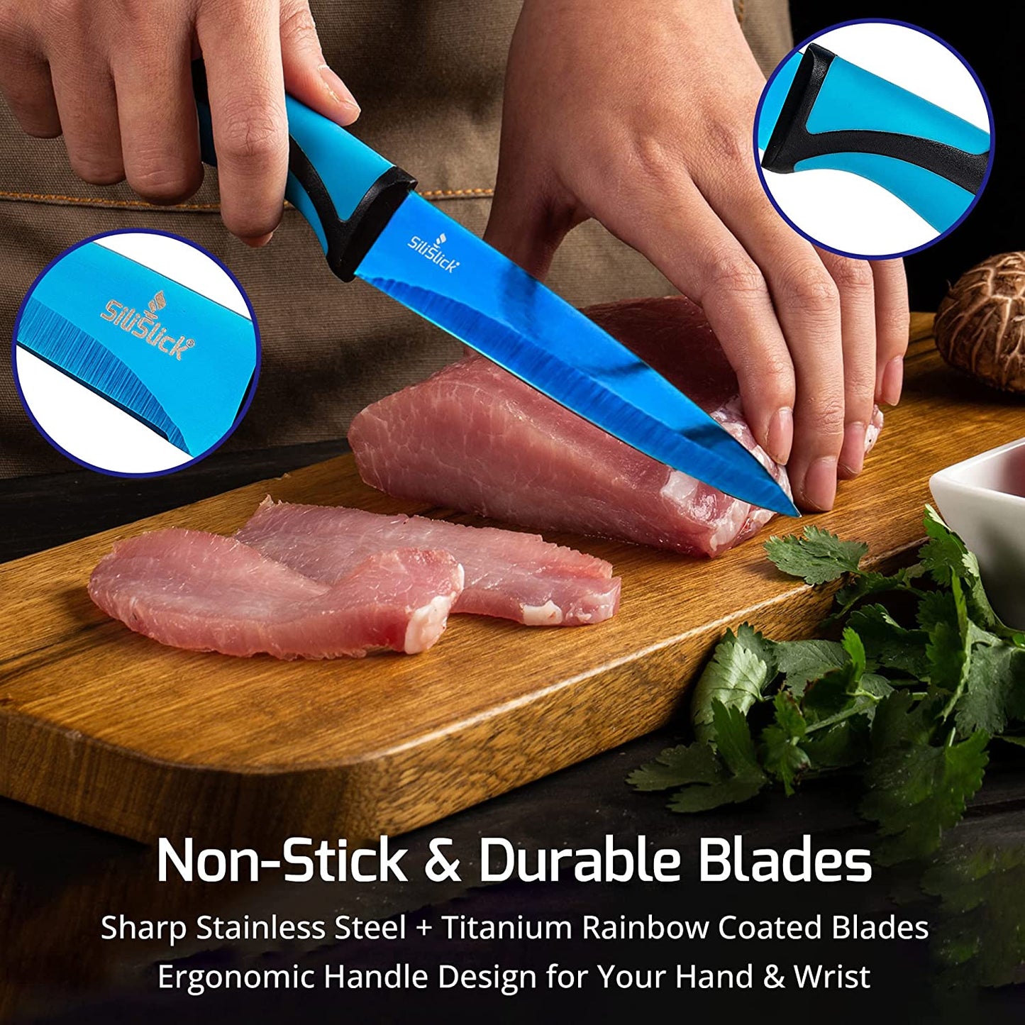 4-Piece Steak Knife Set – Blue Handle with Titanium-Coated Blades | Rust-Resistant & Stylish