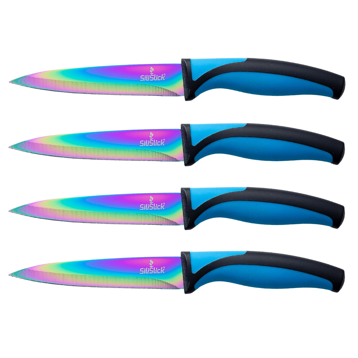 4-Piece Steak Knife Set – Blue Handle, Serrated Stainless Steel Blades