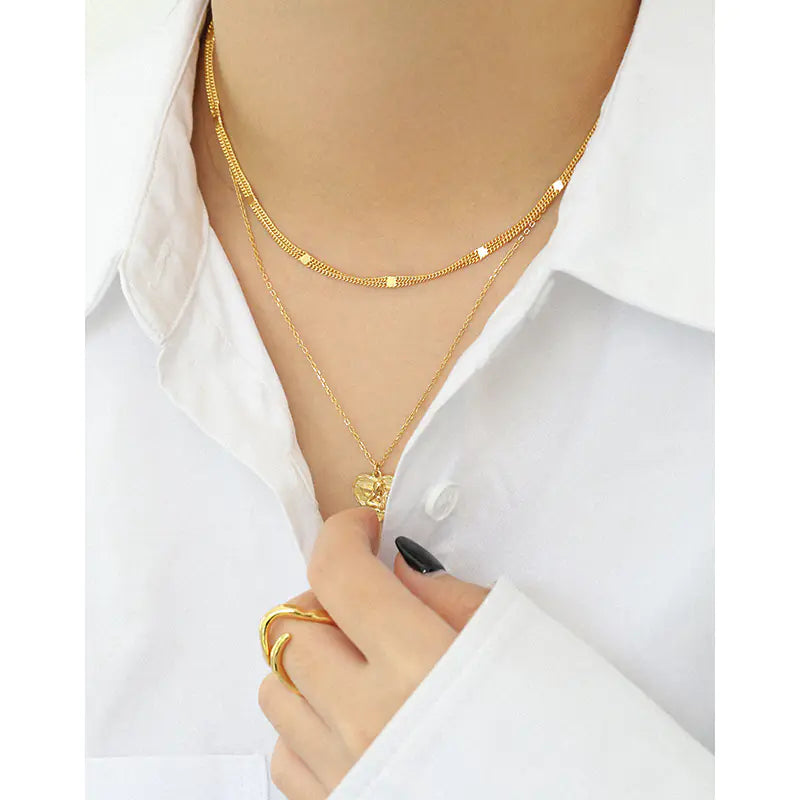 S925 Silver Layered Chain Choker Necklace for Women