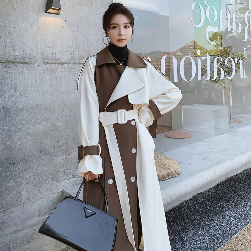 Women's Contrast Stitching Lapel Windbreaker Jacket