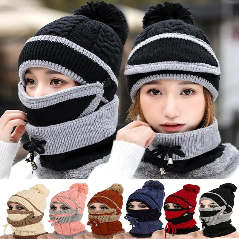Warm Women's Knitted Beanie Hat and Scarf Set (3pcs)