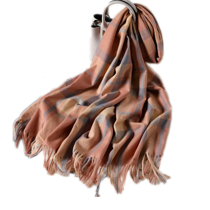 Plaid Scarf for Women - Long Fringed Double-Sided Shawl
