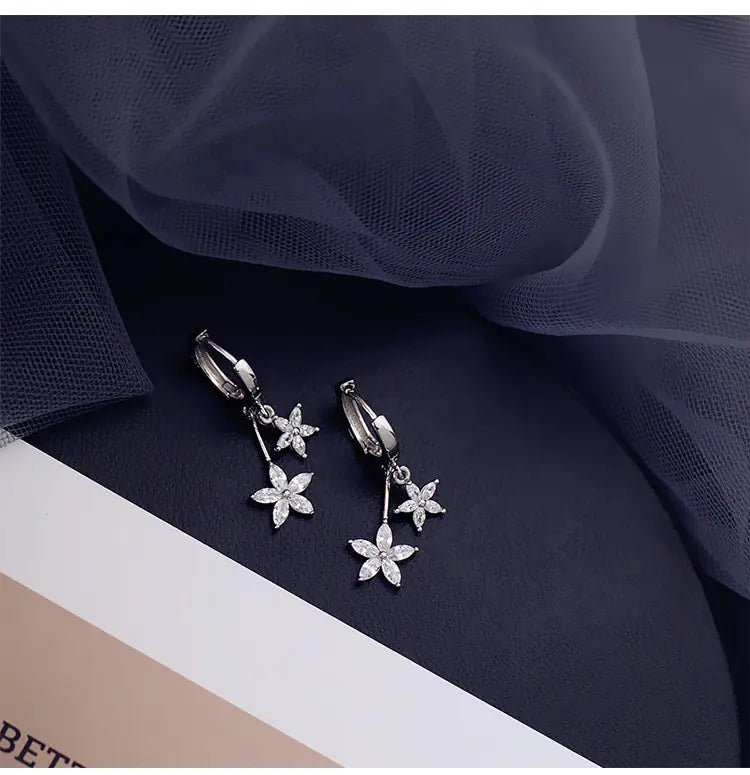 S925 Silver Zircon Flower Hoop Earrings – Elegant Korean Style Jewelry for Women