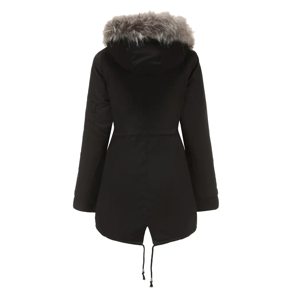 Hooded Cotton Jacket with Removable Fur Lining for Women