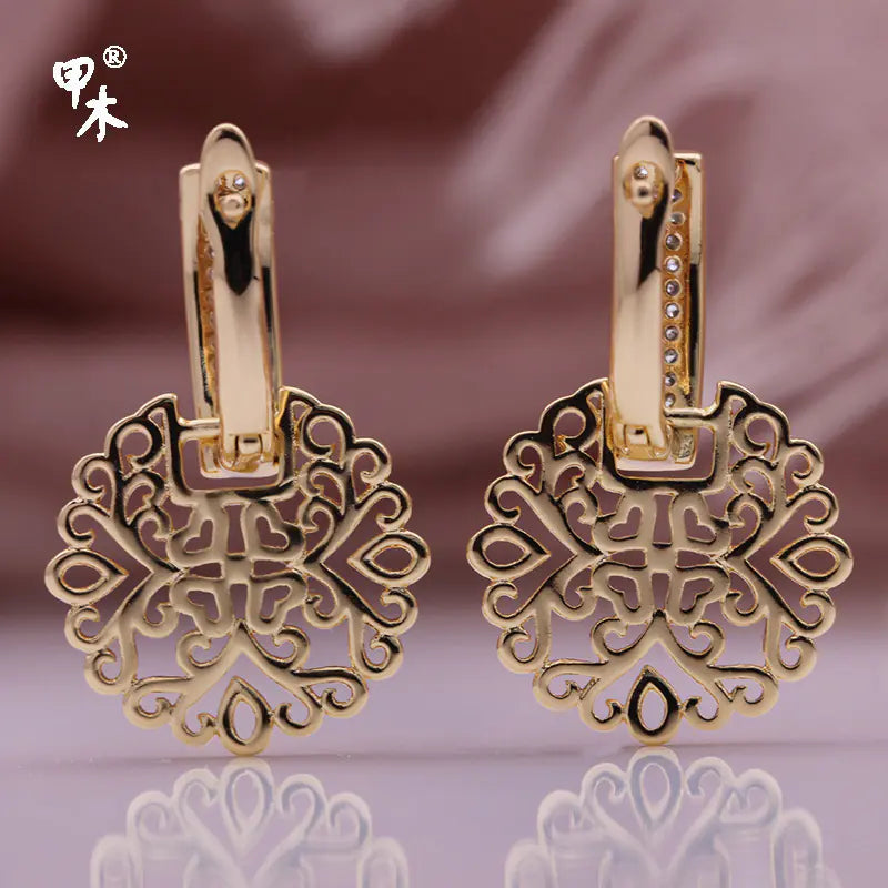 Geometric Hollow Rose Gold Zircon Earrings – Elegant Wholesale Jewelry for Women