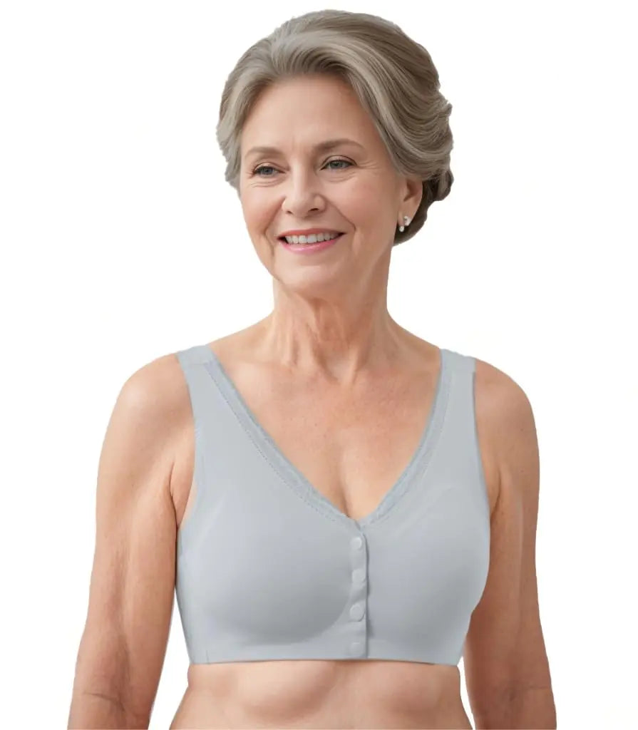 TOYVTOO Womens Front Close Seamless Bra Wierless BraFull Coverage Comfortable Bras for Older Women Grey