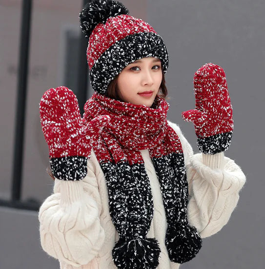 Knit Hat, Scarf, and Gloves Set - Three Pieces