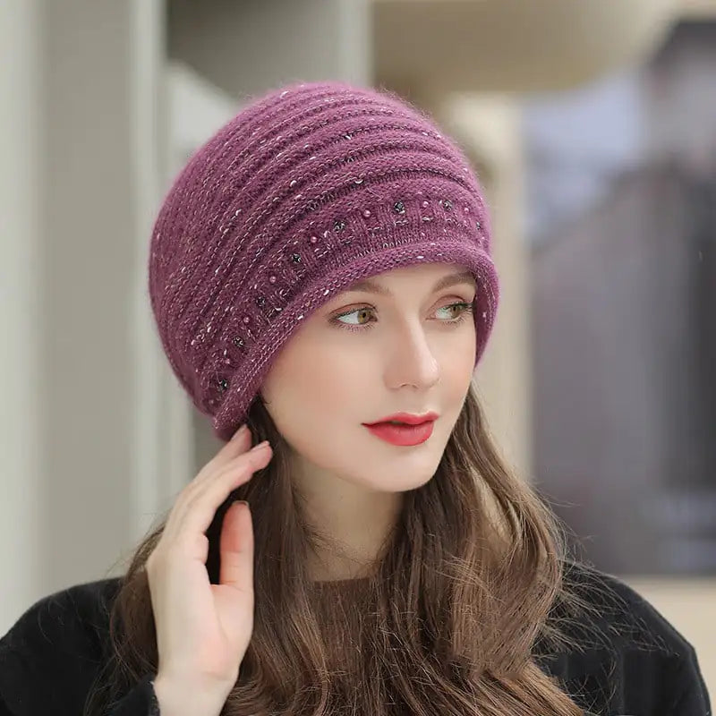 Warm Women's Wool Knitted Hat for Autumn and Winter