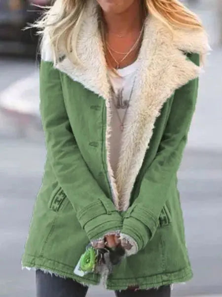 Warm Fleece Lined Long Sleeve Cotton Jacket for Women