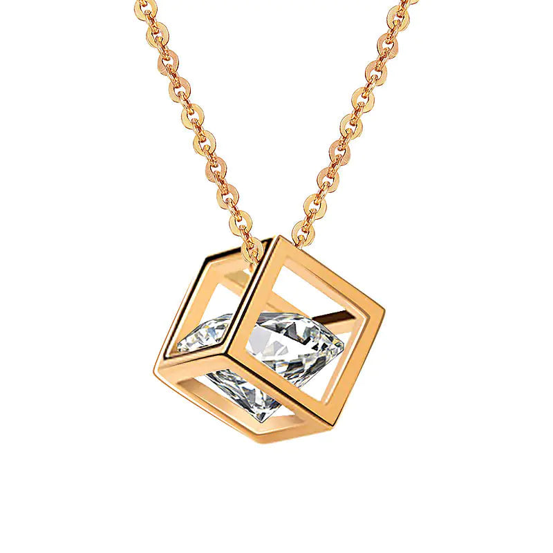 Platinum-Plated Love Cube Pendant Necklace for Women