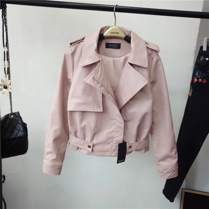 Spring New Slim Fit Short PU Leather Jacket for Women