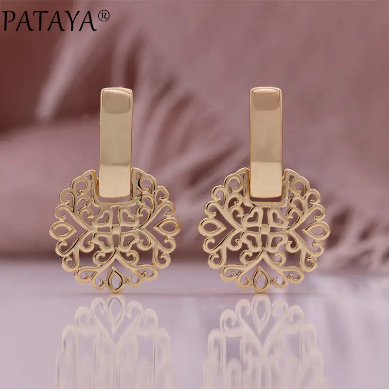 Geometric Hollow Rose Gold Zircon Earrings – Elegant Wholesale Jewelry for Women
