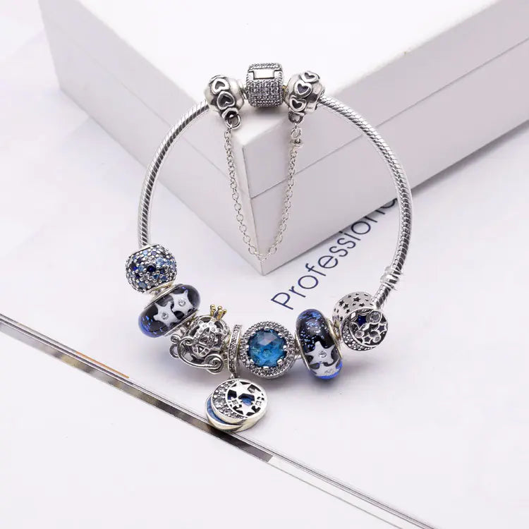 S925 Sterling Silver Blue Glass Crystal Bracelet – Elegant Jewelry for Women