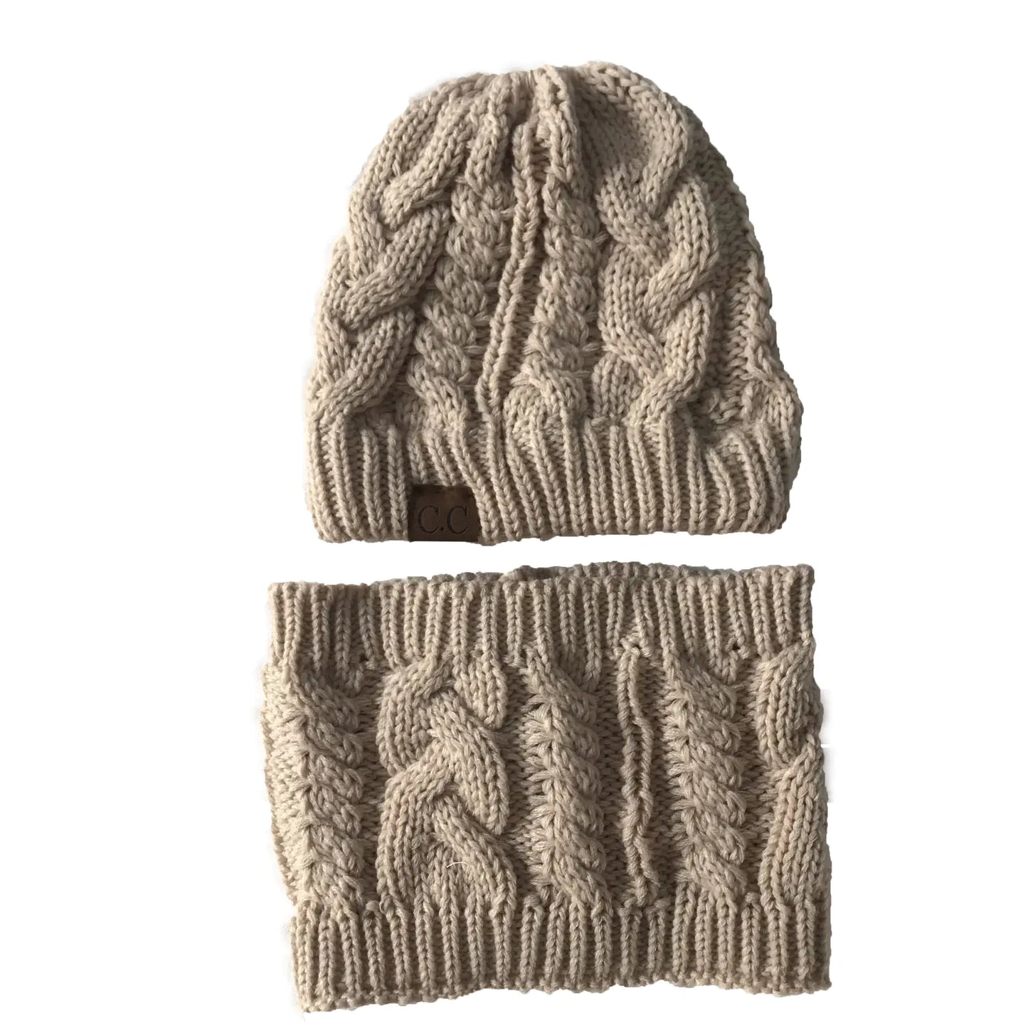 Scarf Set with Ponytail Hat and Knitted Beanie