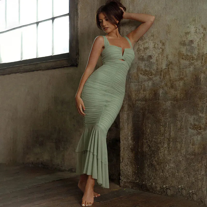 Fashionable Spring Summer Spliced Midi Dress FD9738