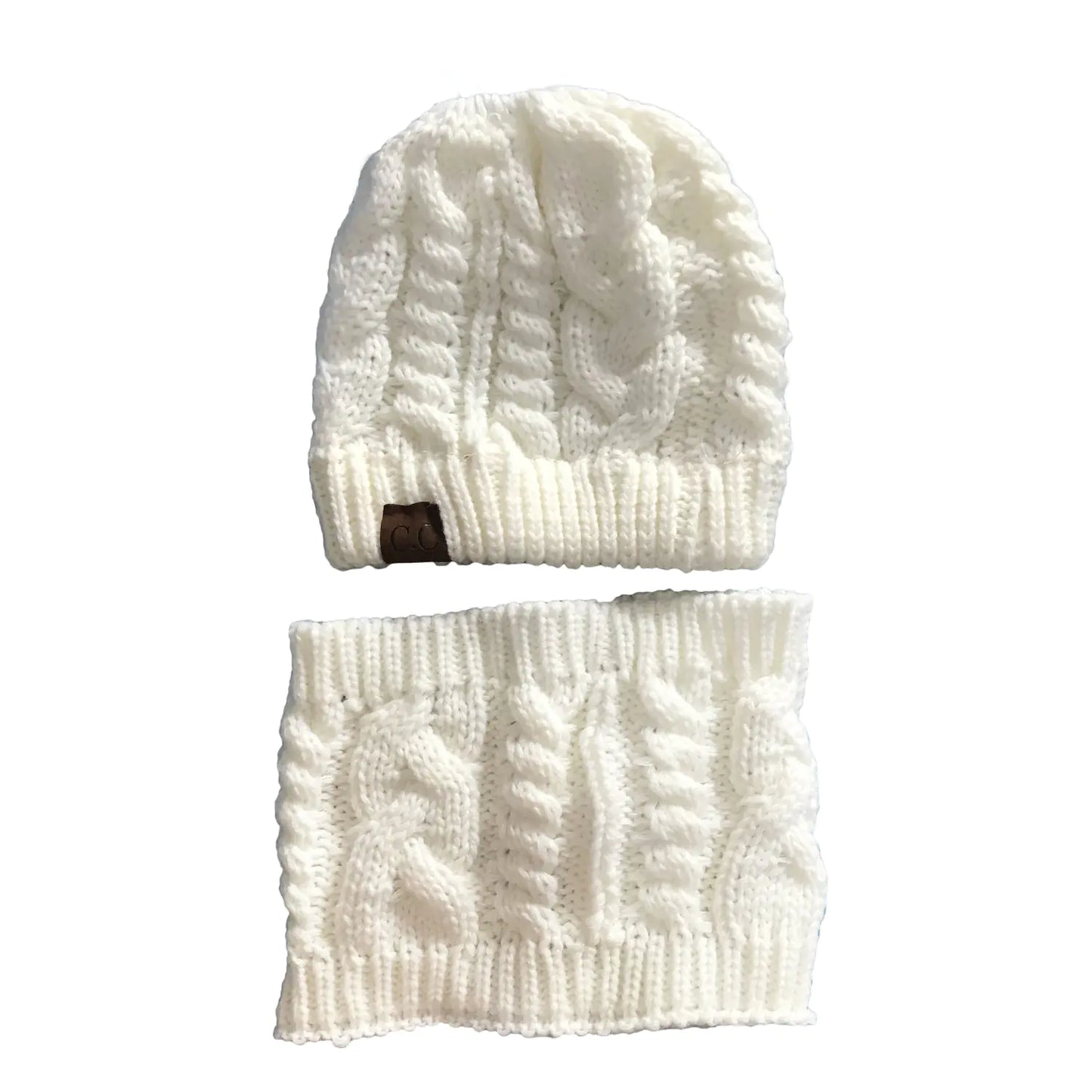 Scarf Set with Ponytail Hat and Knitted Beanie