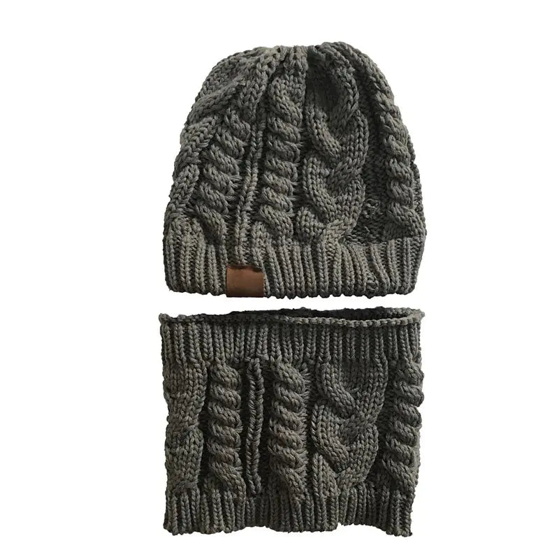 Scarf Set with Ponytail Hat and Knitted Beanie