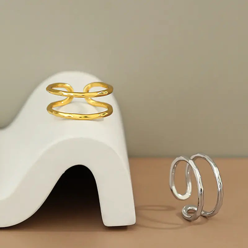 S925 Sterling Silver Double-Layer Geometric Ring – Modern Minimalist Statement for Women