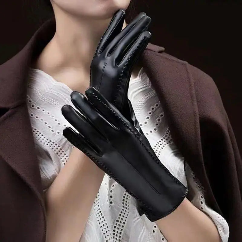 Women's Winter Cute Touchscreen PU Leather Gloves