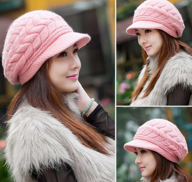 Knitted Rabbit Fur Pattern Beanie Hat