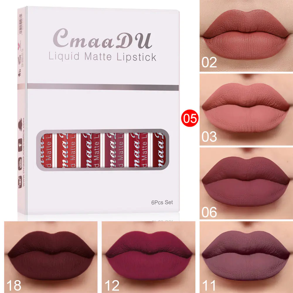 6-Pack Matte Lip Gloss Set – Non-Stick, Long-Lasting, Smooth Velvet Finish