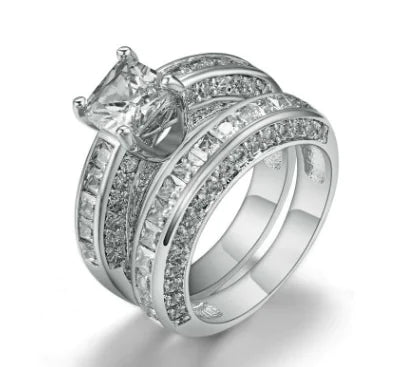Stylish Square Zirconia Women's Ring Set in Platinum