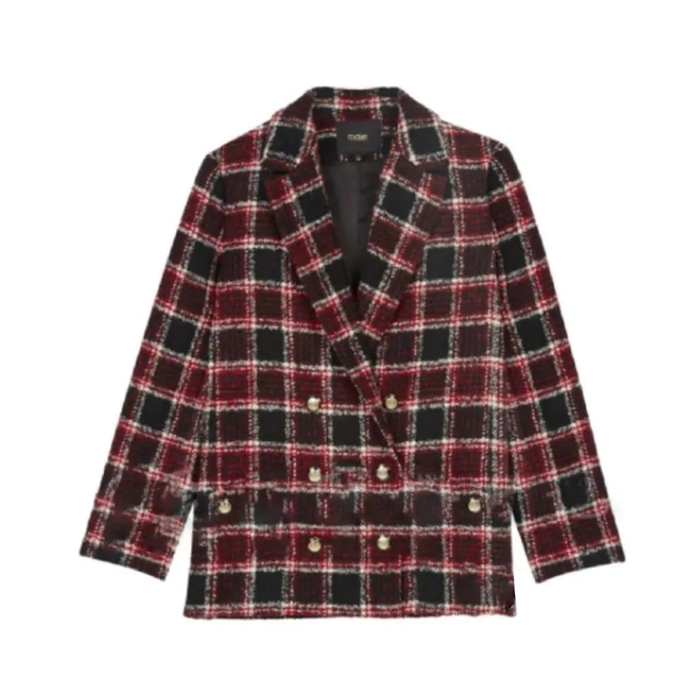 Plaid Tweed Jacket and High Waist Shorts Set for Women