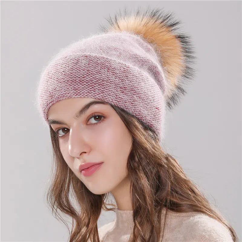 50% Angora Rabbit Wool Knit Hat for Women (Winter)