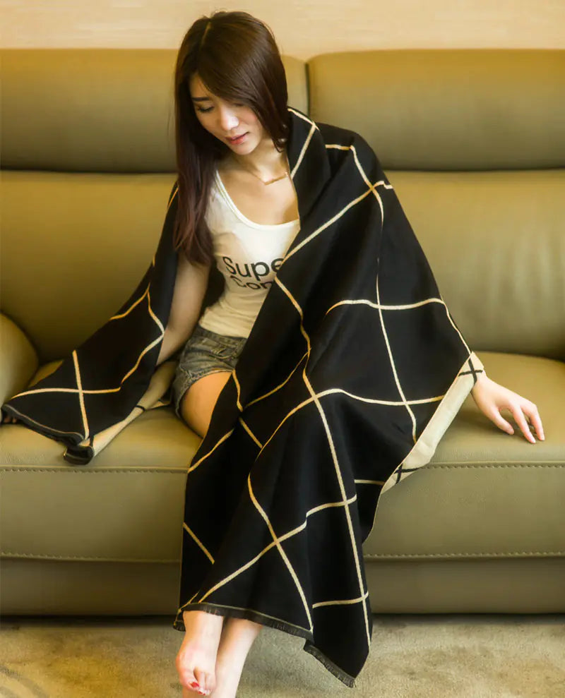 Plaid Cashmere-Feel Double-Sided Scarf/Shawl for Women