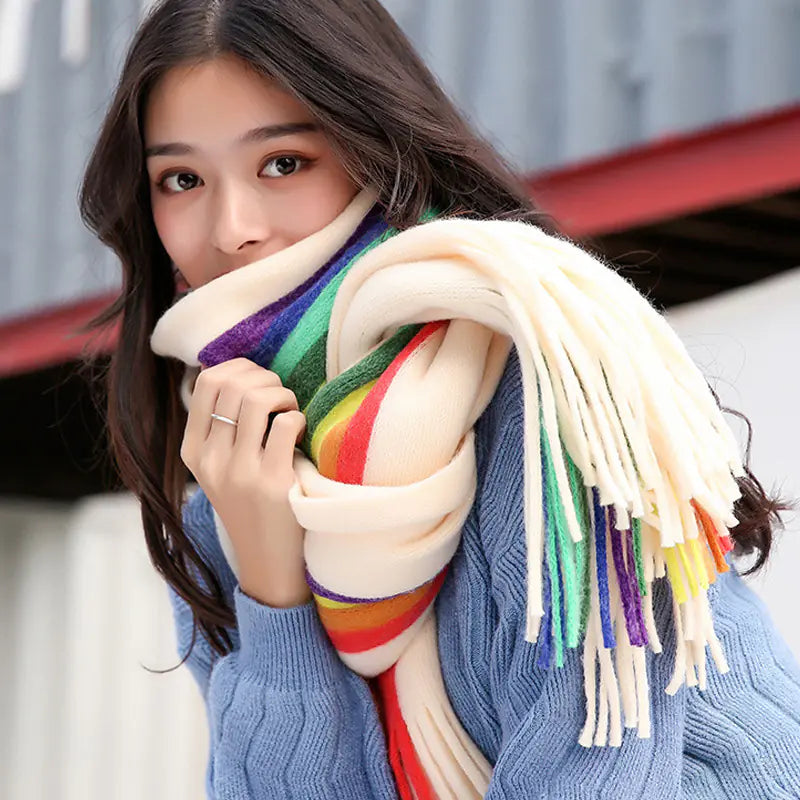 Rainbow Scarf for Women - Versatile Autumn Winter Wrap