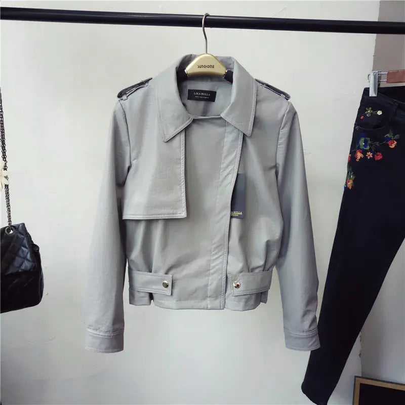 Spring New Slim Fit Short PU Leather Jacket for Women