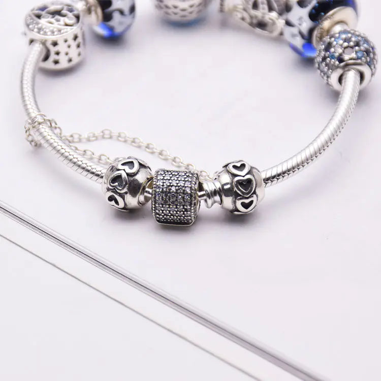 S925 Sterling Silver Blue Glass Crystal Bracelet – Elegant Jewelry for Women